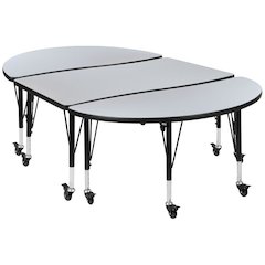 3 Piece 76" Oval Wave Flexible Grey Thermal Laminate Activity Table Set - Height Adjustable Short Legs