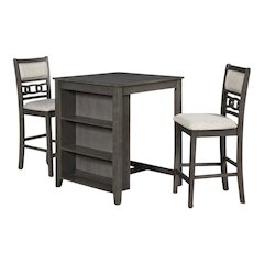 Gray Small Dining Table for 2 – Compact Solid Wood Table and Chairs Set