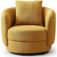 Yellow Boucle Lounge Chair with Solid Wood Frame, Ideal Accent Chair