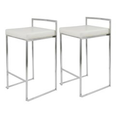 Contemporary White Faux Leather Stackable Counter Stool Set of 2
