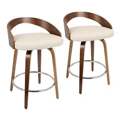 Walnut Wood, Cream PU, Chrome Grotto 25" Counter Stool - Set of 2