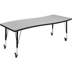 Mobile 26"W x 60"L Rectangular Wave Flexible Collaborative Grey Thermal Laminate Activity Table - Height Adjustable Short Legs