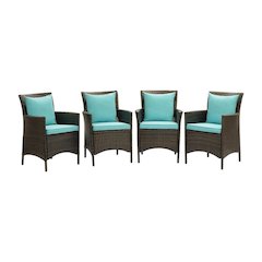 Outdoor Wicker Rattan Dining Armchair Set Of 4 With Armrests