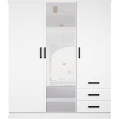 Violet Wardrobe Mirrored Door Closet 3 Doors and 3 Drawers (White)