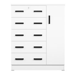 Better Home Products JCF Sofie 5 Drawer Wooden Tall Chest Wardrobe in White