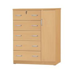 Better Home Products JCF Sofie 5 Drawer Wooden Tall Chest Wardrobe in Beech