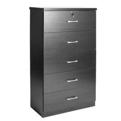 Better Home Products Olivia Wooden Tall 5 Drawer Chest Bedroom Dresser in Black