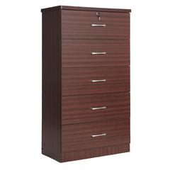 Better Home Products Olivia Wooden Tall 5 Drawer Chest Bedroom Dresser Mahogany