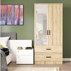 Mirrored 2 Doors Wardrobe & 2 Drawers 72" Tall