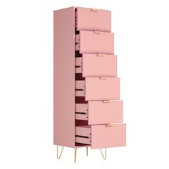 6-Drawer Lingerie Chest with Gold Metal Legs and Handles in Pink Color