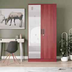 Mirrored 2 Door Wardrobe in Red Color