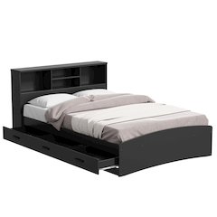 Captain Paltform Bed with 3 Drawers and Bookcase Headboard
