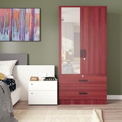 Mirrored 2 Doors Wardrobe & 2 Drawers 72" Tall