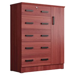 Better Home Products JCF Sofie 5 Drawer Wooden Tall Chest Wardrobe in Mahogany