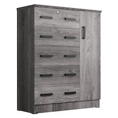 Better Home Products JCF Sofie 5 Drawer Wooden Tall Chest Wardrobe in Gray