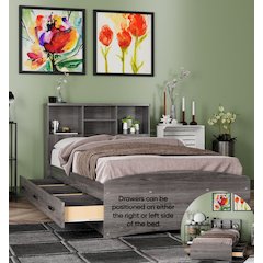 Captain Paltform Bed with 3 Drawers and Bookcase Headboard