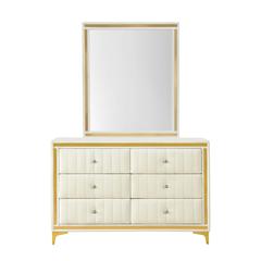Velvet 6 Drawer Dresser with Gold Legs and Trim