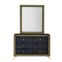 Velvet 6 Drawer Dresser with Gold Legs and Trim