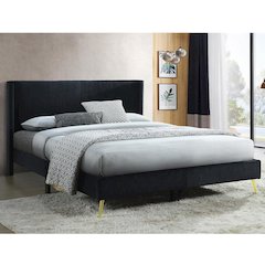 Corduroy Upholstered Wingback Bed with Gold Metal Legs