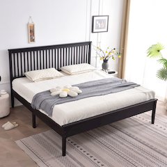 Woodpeckers Furniture And Mattress Solid Pine Wood Bed (Black, King)
