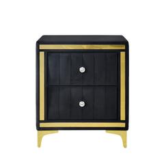 Monique Velvet Nightstand with Gold Legs and Gold Trim, Crystal knobs