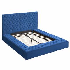Better Home Products Cosmopolitan Velvet Upholstered Platform Queen Bed in Blue