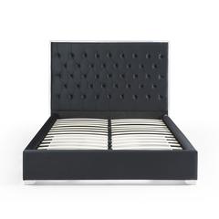 Better Home Products Sophia Velvet Queen Bed with Silver Metal Frame in Black