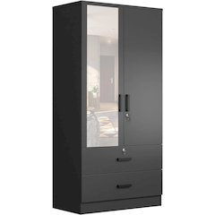 Woodpeckers Furniture And Mattress Wardrobe with Mirror & Drawers (Black)