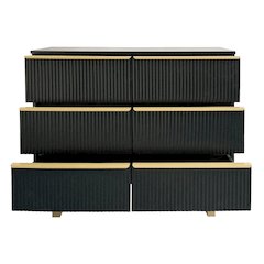 6-drawer Dresser In Mdf Wood With Gold Metal Legs And Handles in Black Color