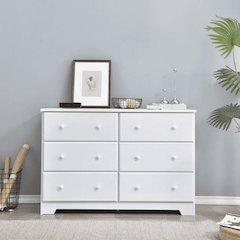 6 Drawer Solid Wood Double Dresser in White Color