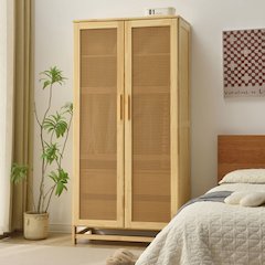 Solid Wood Armoire with Rattan Doors