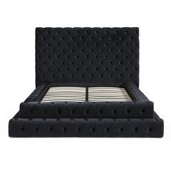Velvet Queen Bed with Deep Button Tufting in Black