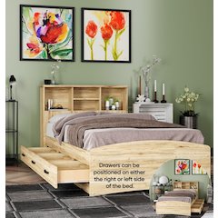 Captain Paltform Bed with 3 Drawers and Bookcase Headboard