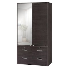 Better Home Products Sarah Double Sliding Door Armoire with Mirror in Tobacco