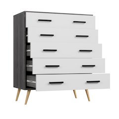 Eli Mid-Century Modern 5 Drawer Chest in Charcoal Oak & Silver Oak Color
