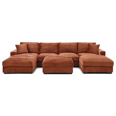 Scarlet Corduroy U-Shaped Double Chaise Sectional Sofa and Ottoman
