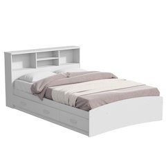 Bed with 3 Drawers and Bookcase Headboard (White, Queen)