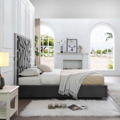 Serenity Velvet Bed with Gold Metal Frame