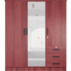 Violet Wardrobe Mirrored Door Closet 3 Doors and 3 Drawers (Mahogany)
