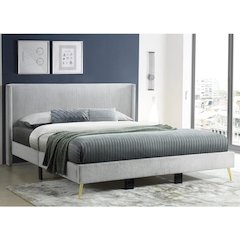 Solid Wood Platform Bed with Corduroy Upholstery and Gold Metal Legs