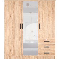 Violet Wardrobe Mirrored Door Closet 3 Doors and 3 Drawers (Natural Oak)