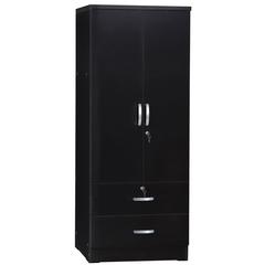 Better Home Products Grace Wood 2-Door Wardrobe Armoire with 2-Drawers in Black