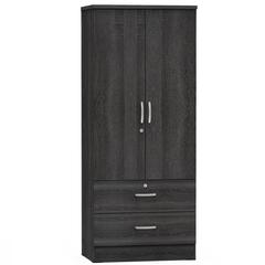 Better Home Products Grace Wood 2-Door Wardrobe Armoire with 2-Drawers in Gray