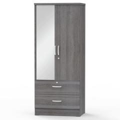 Better Home Products Grace Armoire Wardrobe with Mirror & Drawers in Gray