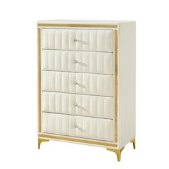 5-Drawer Chest Dresser with Gold Legs and Gold Trim - Fully Assembled