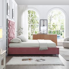 Serenity Velvet Bed with Gold Metal Frame