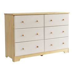 Solid Pine Wood 6 Drawer Double Dresser (Natural & White)
