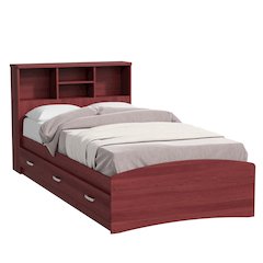 Bed with 3 Drawers and Bookcase Headboard (Mahogany, Twin)