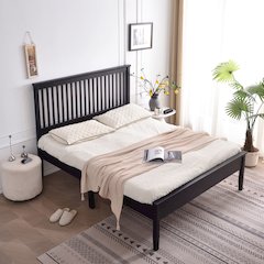 Woodpeckers Furniture And Mattress Solid Pine Wood Bed (Black, Queen)