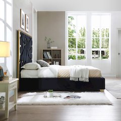 Serenity Velvet Bed with Gold Metal Frame